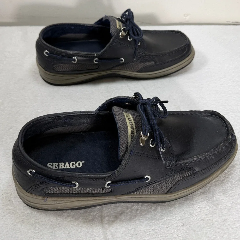 Sebago Clovehitch II Mens 9.5 R Navy Blue Leather Mesh Boat Shoes Loafers Vent